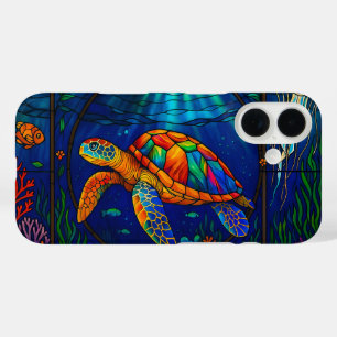 鮮やかなステンドグラスのウミガメの海洋デザイン iPhone 16ケース
