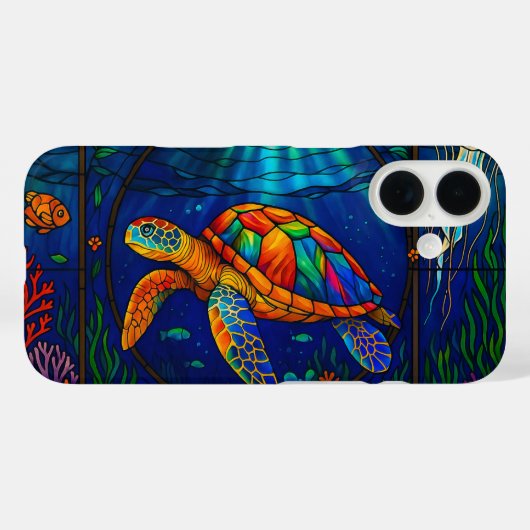 鮮やかなステンドグラスのウミガメの海洋デザイン Case-Mate iPhoneケース (裏面 (横))