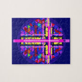 鮮やかなステンドグラスのクリスチャンの十字 ジグソーパズル (横)