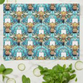 鮮やかなステンドグラスのホリーとキャンドルパターン キッチンタオル (折り畳み)