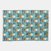 鮮やかなステンドグラスのホリーとキャンドルパターン キッチンタオル (横)