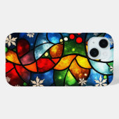 鮮やかなステンドグラスの抽象的なホリデー+ウィンターアート Case-Mate iPhoneケース (裏面 (横))