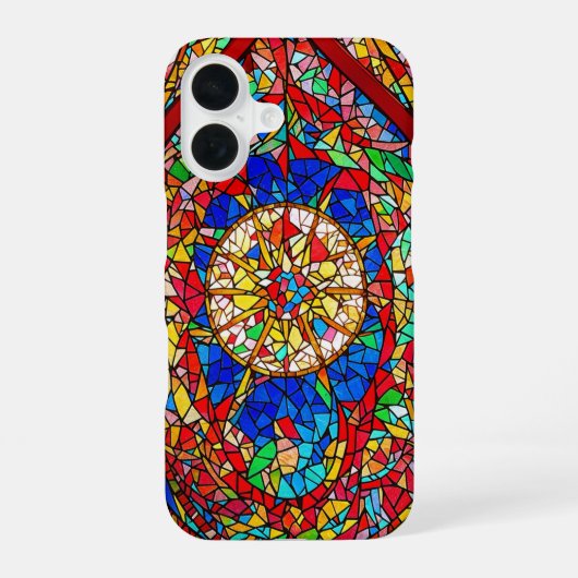 鮮やかなステンドグラスの抽象芸術 iPhone 16ケース (裏面)