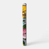 鮮やかなステンドグラスの花のパネル iPhoneケース (左側面)