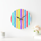 鮮やかなストライプアートカラーの手ポップ・アートの描き ラージ壁時計 (ホーム)