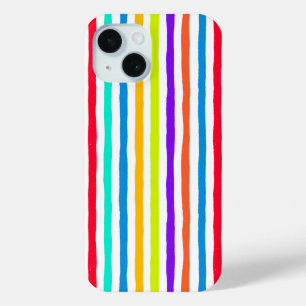 鮮やかなストライプアートカラーの手ポップ・アートの描き iPhone 15ケース