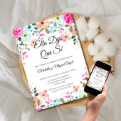 鮮やかなスパニッシュスタイルのフラワーウェディングエンゲージパーティ 招待状