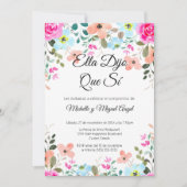 鮮やかなスパニッシュスタイルのフラワーウェディングエンゲージパーティ 招待状 (正面)