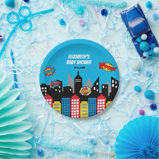 鮮やかなスーパーヒーローの誕生会の好意 ペーパープレート (パーティー)