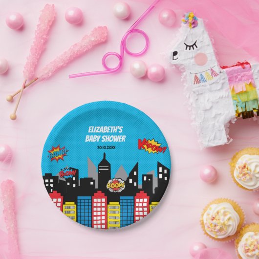 鮮やかなスーパーヒーローの誕生会の好意 ペーパープレート (パーティー)