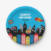 鮮やかなスーパーヒーローの誕生会の好意 ペーパープレート (正面)