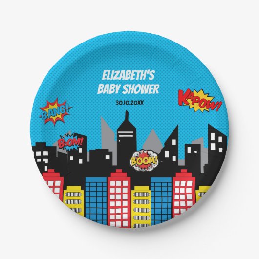 鮮やかなスーパーヒーローの誕生会の好意 ペーパープレート (正面)