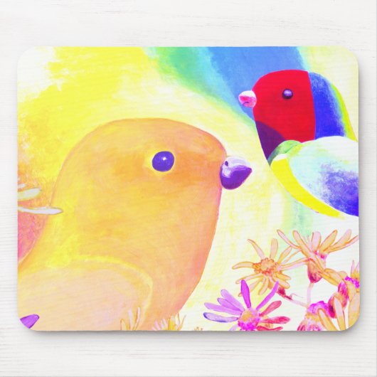 鮮やかなタイダイ柄の鳥たち マウスパッド (正面)