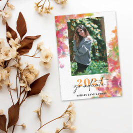 鮮やかなタイダイ・ウォーターカラー卒業写真 招待状