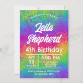 鮮やかなタイダイ・レインボー誕生日パーティー招待状 招待状 (正面)