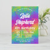 鮮やかなタイダイ・レインボー誕生日パーティー招待状 招待状 (スタンド正面)