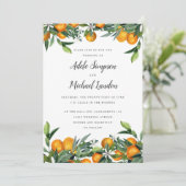 鮮やかなタンジェリンのシトラスの葉の水彩画のウェディング 招待状 (スタンド正面)