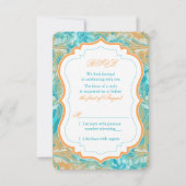 鮮やかなターコイズとオレンジの花柄の結婚式 出欠返信 出欠カード (正面)