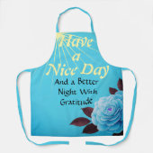 鮮やかなターコイズの"Have a Nice Day" 感謝のフラワー エプロン (正面)