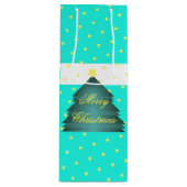 鮮やかなターコイズグリーンのクリスマスプレゼント用紙袋 ワインギフトバッグ (正面)