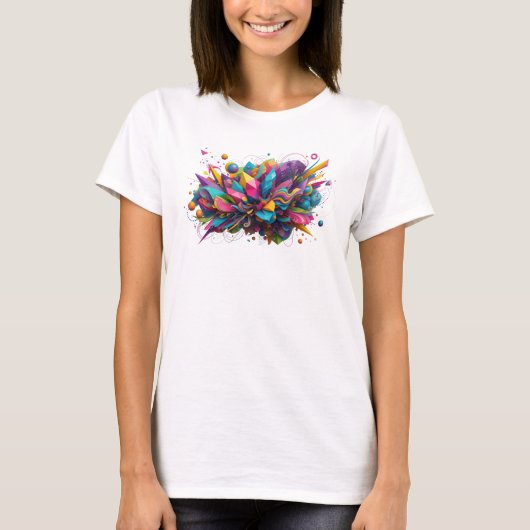 鮮やかなターコイズブルーの抽象芸術デザイン Tシャツ (正面)