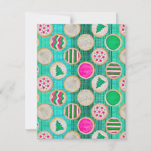 鮮やかなターコイズブルーの背景にフェスティブな手描きのシュガーコokies シーズンカード (正面)