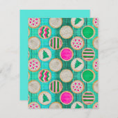 鮮やかなターコイズブルーの背景にフェスティブな手描きのシュガーコokies シーズンカード (正面/裏面)