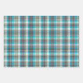 鮮やかなターコイズ、ブラウン&クリームプレイド ラッピングペーパーシート (正面3)