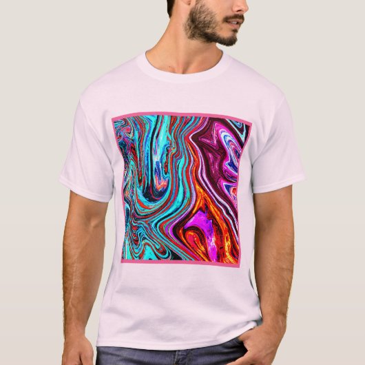 鮮やかなダイナミックカラーの抽象パターン Tシャツ (正面)