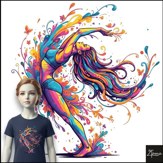 鮮やかなダンスの流れ　抽象的な女性アート トライブレンドＴシャツ