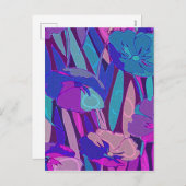 鮮やかなダークブルーパープルミッドナイトフラワーズファインアート シーズンポストカード (正面/裏面)