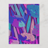 鮮やかなダークブルーパープルミッドナイトフラワーズファインアート シーズンポストカード (正面)