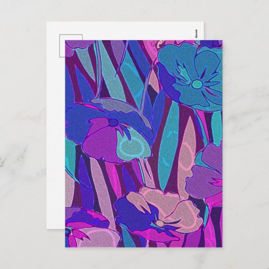 鮮やかなダークブルーパープルミッドナイトフラワーズファインアート シーズンポストカード (正面/裏面)