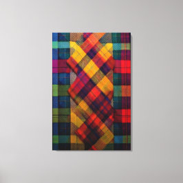 鮮やかなチェック柄の融合とモダンな幾何学模様のテキスタイル キャンバスプリント
