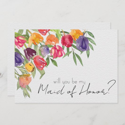 鮮やかなチューリップとグリーン ブライダルパーティーのお願い 招待状 (正面/裏面)