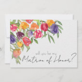 鮮やかなチューリップとグリーン メイド オブ オナー 招待状 (正面)