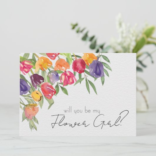 鮮やかなチューリップとグリーン 花嫁のプロポーズ 招待状 (スタンド正面)