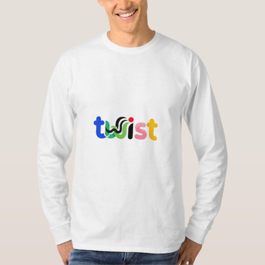 鮮やかなツイストタイポグラフィーアート Tシャツ (正面)