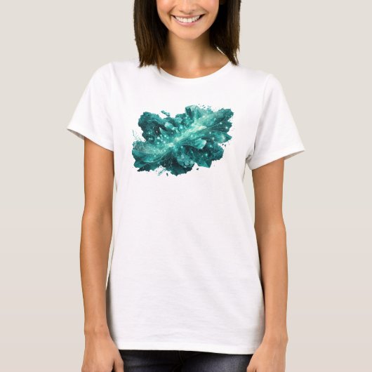 鮮やかなティール色の抽象芸術ファッションプリント Tシャツ (正面)