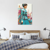 鮮やかなティール色の韓服と野の花のキャンバスアート キャンバスプリント (インサイチュ (寝室))