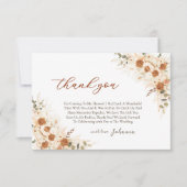 鮮やかなテラコッタの花を飾ったボヘミアンスタイルの華やかなブライダルシャワー サンキューカード (正面)