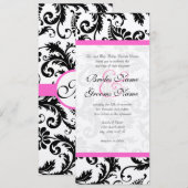鮮やかなディープピンクのダマスク柄の結婚式招待状 招待状 (正面/裏面)