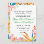 鮮やかなトロピカルウォーターカラーの花の結婚式招待状 招待状 (正面/裏面)