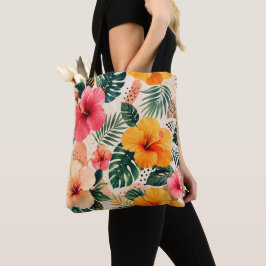 鮮やかなトロピカルハイビスカスの花柄シームレスパターン トートバッグ