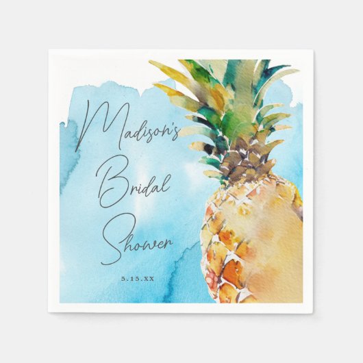 鮮やかなトロピカルパイナップル ブライダルシャワー パーティー スタンダードカクテルナプキン (正面)