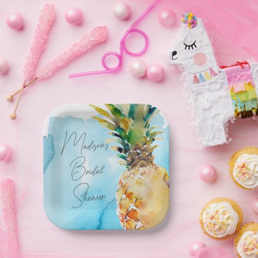 鮮やかなトロピカルパイナップル ブライダルシャワー パーティー ペーパープレート (パーティー)