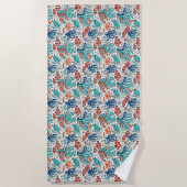鮮やかなトロピカルフィッシュ コーラル柄 ビーチタオル (正面)