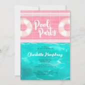 鮮やかなトロピカルプールのパーティーピンクブルー スウィート16 招待状 (正面)