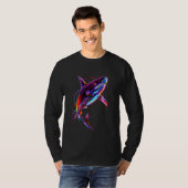 鮮やかなネオンシャークモダンデジタルオーシャン Tシャツ (正面フル)