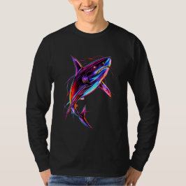 鮮やかなネオンシャークモダンデジタルオーシャン Tシャツ